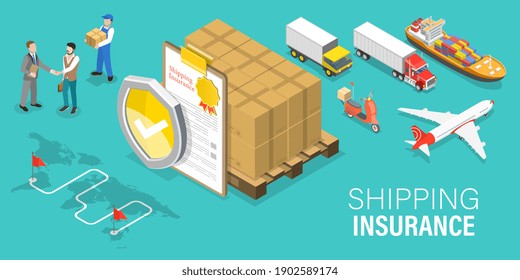 3D Isometric Flat Vector Conceptual Illustration of Shipping Insurance, Transportation Safety and Logistics.