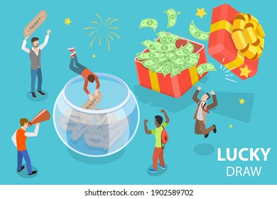 3D Isometric Flat Vector Conceptual Illustration Of Lucky Draw, Lottery Gambling.