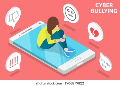 3D Isometric Flat Vector Conceptual Illustration of Cyber Bullying, Online Abuse and Harassment.