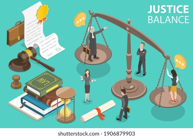 3D Isometric Flat Vector Conceptual Illustration of Law and Justice.