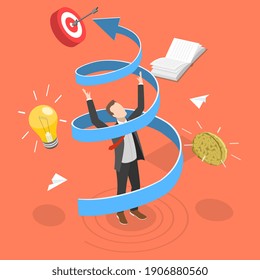 3D Isometric Flat Vector Conceptual Illustration Of Improving Career Development, Skill Level Training, Skills Enhancement And Professional Growth.