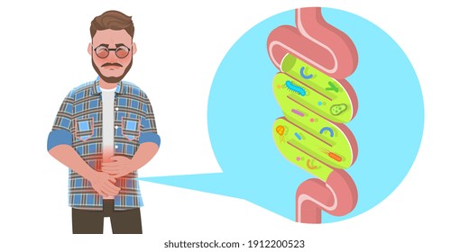 3D Isometric Flat Vector Conceptual Illustration of Gut Inflammation, Weak Digestive System.