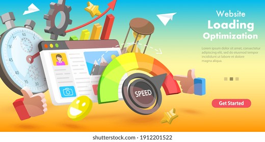 3D Isometric Flat Vector Conceptual Illustration of Website Loading Optimization, Internet Speed Test.