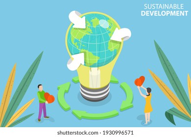 3D Isometric Flat Vector Conceptual Illustration of Sustainable Development, Environmental Protection