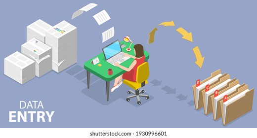 3D Isometric Flat Vector Conceptual Illustration of Data Entry Specialist.