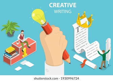 3D Isometric Flat Vector Conceptual Illustration of Creative Writing, Content Creating, Copywriting.