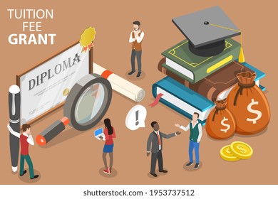 3D Isometric Flat Vector Conceptual Illustration Of Tuition Fee Grant.