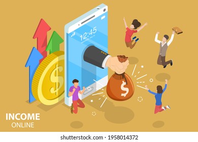 3D Isometric Flat Vector Conceptual Illustration of Online Income.