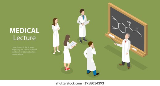 3D Isometric Flat Vector Conceptual Illustration Of Medical Lecture.