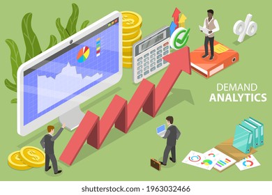 3D Isometric Flat Vector Conceptual Illustration of Demand Analytics.