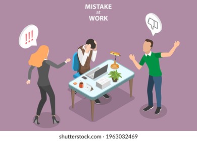 3D Isometric Flat Vector Conceptual Illustration of Mistake at Work.