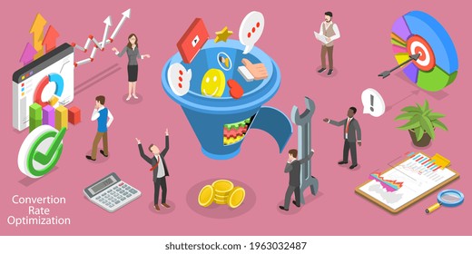 3D Isometric Flat Vector Conceptual Illustration of Conversion Rate Optimization