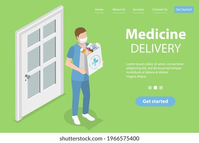 3D Isometric Flat Vector Conceptual Illustration of Medicine Delivery Survice