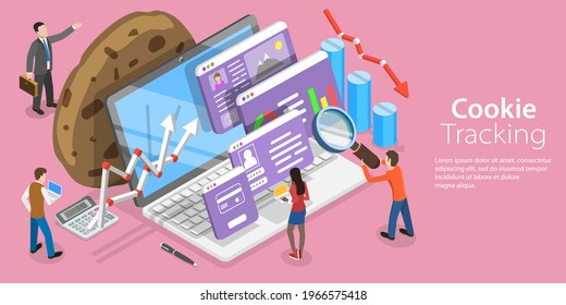 3D Isometric Flat Vector Conceptual Illustration of Website Cookie Tracking