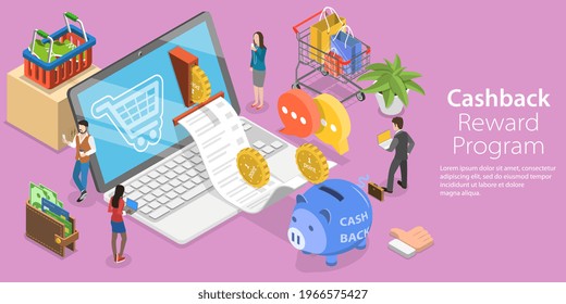 3D Isometric Flat Vector Conceptual Illustration of Cashback Reward Program