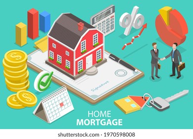 3D Isometric Flat Vector Conceptual Illustration of Mortgage, Real Estate Deal, Home Loan Agreement