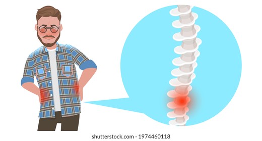 3D Isometric Flat Vector Conceptual Illustration of Man with Back Pain, Effects of Harmful Habits on Human Spine