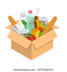 3D Isometric Flat Vector Conceptual Illustration of Food Pantry Icon, Charity to Fight Hunger