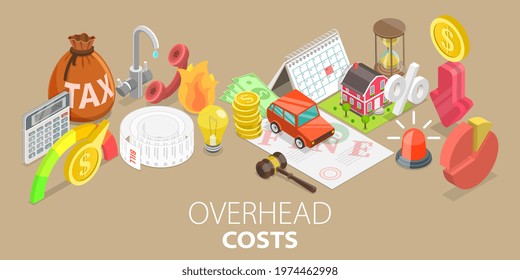 3D Isometric Flat Vector Conceptual Illustration Of Costs Overhead, Business Operating Expense