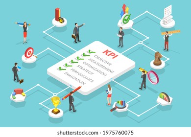 3D Isometric Flat Vector Conceptual Illustration Of KPI - Key Performance Indicator, Performance Measurement Type.