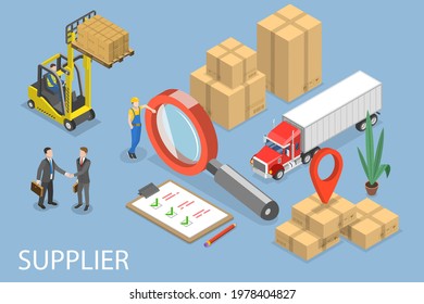 3D Isometric Flat Vector Conceptual Illustration of Supplier Management, Global Logistics and Distribution