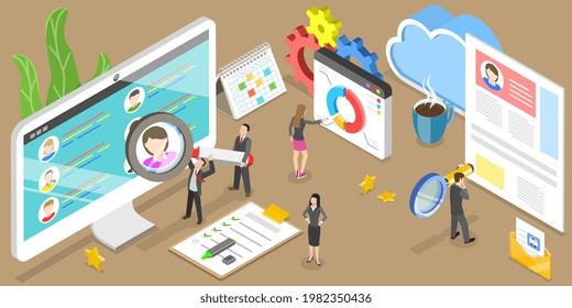 3D Isometric Flat Vector Conceptual Illustration of Client Profile Data Analysis, Customer Relation Management