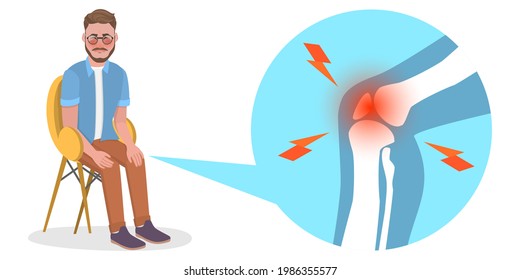 3D Isometric Flat Vector Conceptual Illustration of Knee Problems, Inflammatory Arthritis and Osteoporosis, Joint Inflammation