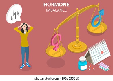 3D Isometric Flat Vector Conceptual Illustration Of Female Hormone Imbalance