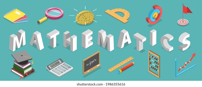 3D Isometric Flat Vector Conceptual Illustration of Mathematics, Science and Education