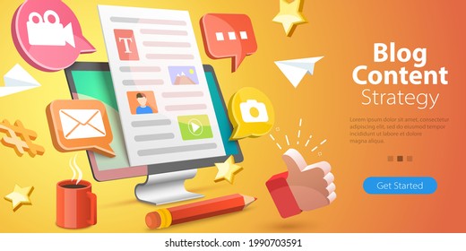 3D Isometric Flat Vector Conceptual Illustration of Blog Content Creating, Effective Content Marketing Strategy for Business Blogging - Shutterstock ID 1990703591