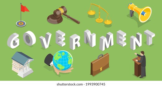 3D Isometric Flat Vector Conceptual Illustration of Government, Political System