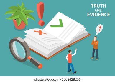 3D Isometric Flat Vector Conceptual Illustration Of Truth And Evidence, Fake News Recognition