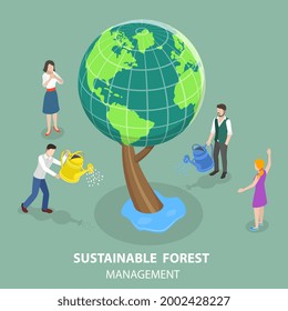 3D Isometric Flat Vector Conceptual Illustration Of Sustainable Forest Management , Environment Care And Preservation From Deforestation