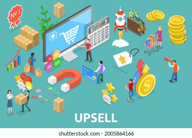3D Isometric Flat Vector Conceptual Illustration of Upselling Sales Technique, Motivate Customers to Purchase a Higher-End Product