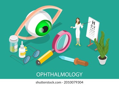 3D Isometric Flat Vector Conceptual Illustration Of Medical Ophthalmology, Professional Eye Checkup