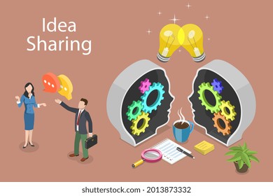 3D Isometric Flat Vector Conceptual Illustration of Idea Sharing, Collective Solve Business Problem