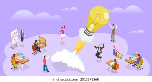 3D Isometric Flat Vector Conceptual Illustration of Startup Idea, New Business Launch