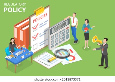 3D Isometric Flat Vector Conceptual Illustration Of Regulatory Policy, Legal Regulation And Procedures