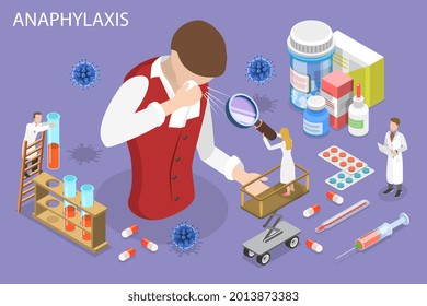 3D Isometric Flat Vector Conceptual Illustration of Anaphylaxis, Allergic Reactions and First Aid