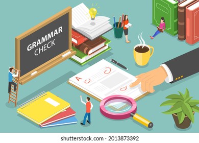 3D Isometric Flat Vector Conceptual Illustration of Grammar Check, Proofreading Online Service