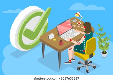 3D Isometric Flat Vector Conceptual Illustration of Ergonomically Correct Workstation, Proper Sitting Posture at a Computer