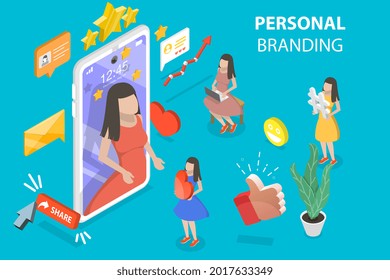 3D Isometric Flat Vector Conceptual Illustration of Personal Branding, Digital Identity Management