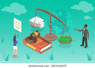 3D Isometric Flat Vector Conceptual Illustration of Energy Legislation And Policy, Protecting Planet Ecosystem