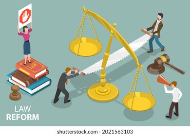 3D Isometric Flat Vector Conceptual Illustration of Law Reform, Constitution Alteration