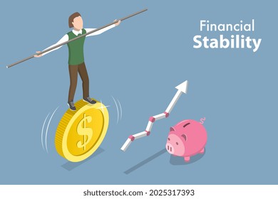 3D Isometric Flat Vector Conceptual Illustration of Financial Stability, Business Risk Management