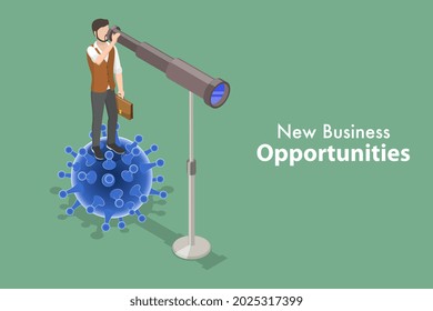 3D Isometric Flat Vector Conceptual Illustration of Business Opportunities After Covid-19, Post Pandemic Economic Prospects