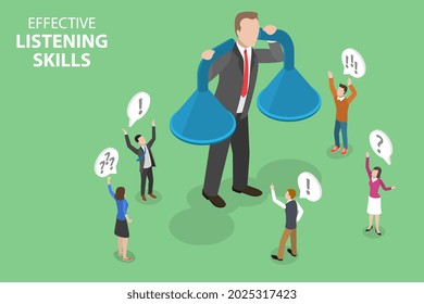 3D Isometric Flat Vector Conceptual Illustration of Effective Listening Skills, Customer Feedback Strategy