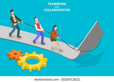 3D Isometric Flat Vector Conceptual Illustration of Teamwork And Cooperation, Improving Team Collaboration skills