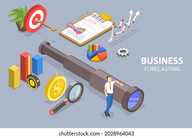 3D Isometric Flat Vector Conceptual Illustration of Business Forecasting, Searching for Business Opportunities svg
