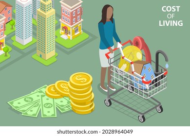 3D Isometric Flat Vector Conceptual Illustration of Cost Of Living, Family Budget Planning